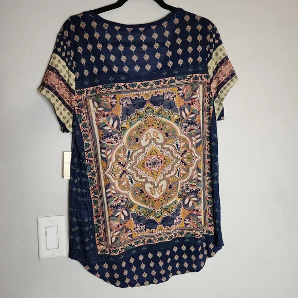 NWT Lucky Brand Persian Carpet Scoop Neck Short Sleeve Tee Shirt Navy XL - Picture 5 of 16